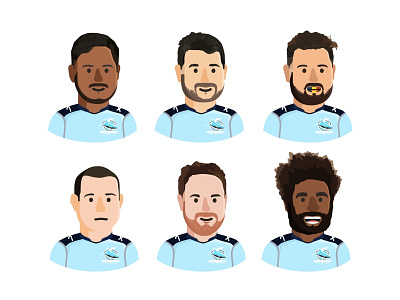 NRL Cronulla Sharks characters chat emoji face flat football icons icons set messenger players rugby sport