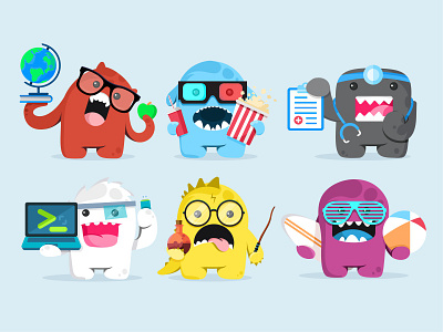 Cute monsters avatar cutte design emoji flat fun icons set illustration monster scary summer wizard