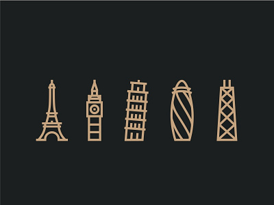 Simple Landmark icons architecture badge iconography icons landmark love peace set tourism travel wonder world