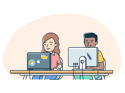 Coworking team business characters communication computer coworking group illustration laptop line sticker teamwork young
