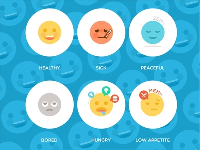 6 Emoji bored character color emoji set faces healthy hungry icon illustration peaceful sick vector