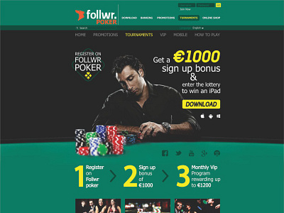follwr. aplication design illustration landing page layout overview play poker tournament ui web website