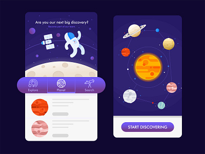 Start Discovering 🚀🌍 app astronaut moon page planet space spaceman spaceship stars ui ux website