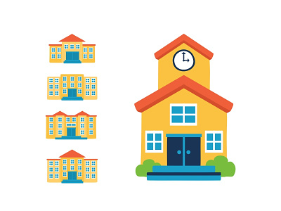 School Icons 2d books building code color cute education icon illustration school school house web design