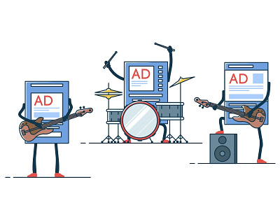 Ads Rock ad band character drums electric guitar guitar illustration instruments line art microphone music rock