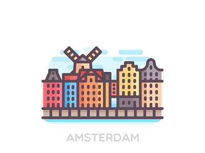 Amsterdam amsterdam buildings city color icons landmark line outline sign skyline street travel
