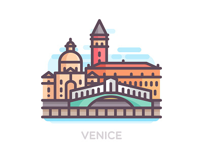 Venice buildings city color icons italy landmark line outline skyline street travel venice