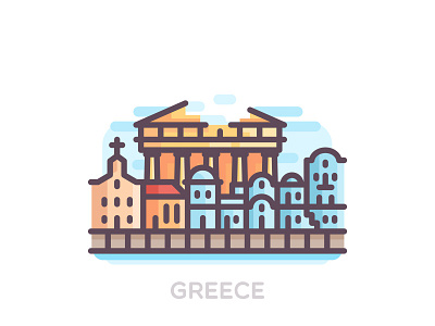 Greece buildings city color greece house icons landmark line ocean parthenon skyline travel