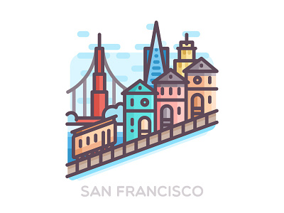 San Francisco badge bay bridge building city colorful flat illustration landmark landscape san francisco vector