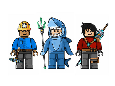 Mobcrush Legocharacters 2d fish head hero icon illustration lego magic outline smile space sword