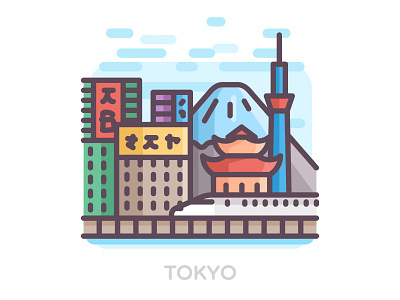 Tokyo 2d buildintowerg city clouds illustration japan line mountain sign tokyo tower train