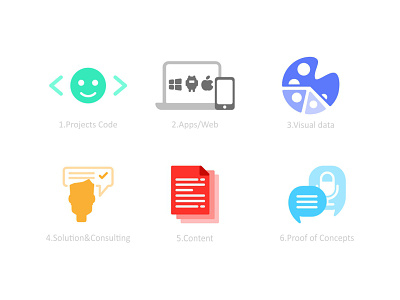 6 Icons apps code concept content icon set icons modern technologies project solution ux design visual data web