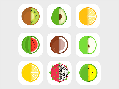 Fruits 🍏🍐🍊🍋🍉🍈🥝🥑 apple colorful farm flat food fresh fruits lemon logo mark minimal orange