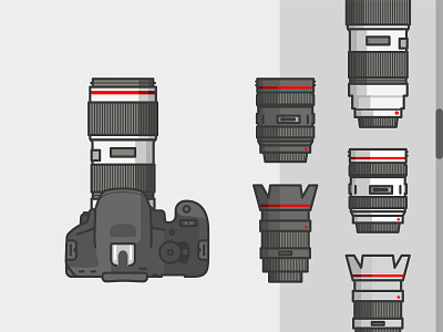 Camera And Lenses 📷 2d camera canon icon illustration lens lenses line metal nikon vector vray