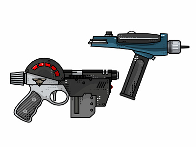 Judge Dredd And Star Trek Guns comic gun icon illustration judge dredd lawgiver line design phaser pistol star trek texture weapon