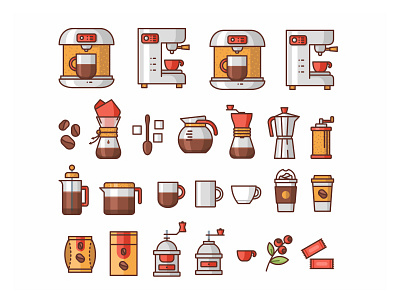 Coffee Icons ☕ branding caffeine coffee cute flat icon illustration line mug packaging plant vector