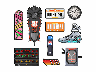 Back To The Future Stuff back to the future clock delorean evolution future hoverboards icons marty mcfly pepsi time vector