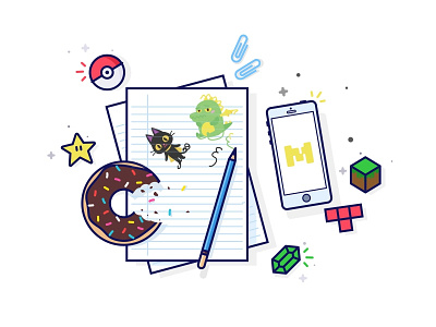 Family Of Mobcrush Products android material design app explainer graphics credit card icons data drawn illustrations donut sweet paper finance managment product ios iphone application mobile pen comic security payment system signup interaction design subscriptions explanation tour ux ui registration