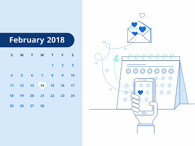 February Calendar calendar colors february flat gradient hand heart illustration love note reminder valentine