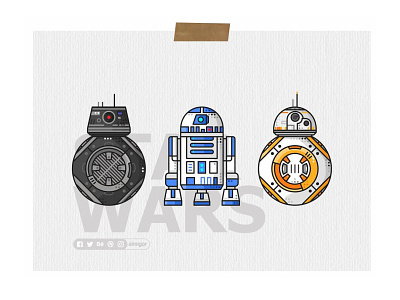 Droids Poster bb8 bb8e darth vader droids icons jedi joda r2d2 robot simple star wars stormtrooper