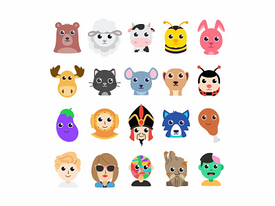 20 Facefilters animals art characters colorful cute design emoji faces helmet illustration vegetables