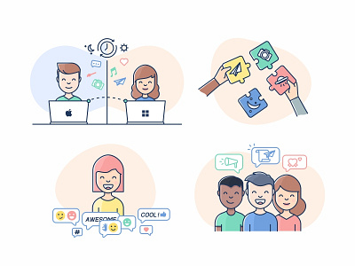 Line Illustrations avatar chat community content cute design explore fun illustration involved story talk