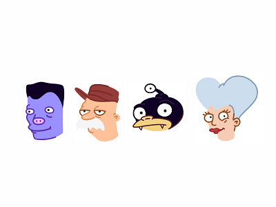 Futuramojis cartoon characters design emoji face futurama icon pack illustration minimalistic scifi slack vector