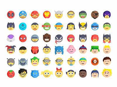 Superheroes And Villains Emoji 2d character colorful cute emoji emoji set faces flat icons reactions superheroes villains