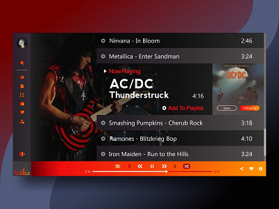 Rock Dashboard No.2 application dashboard design interface material music player radio rock station ui user