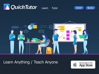 QuickTutor business people characters coder collaboration gradient learning page sign up teach tutor ui website