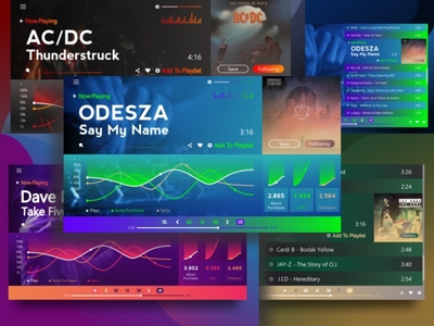 Dashboards Music animation dashboards design gradients landing page minimal mockup music presentation sliders ui website