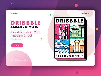 Sarajevo Dribbble Meetup building city dribbble meetup gradient header iconography page sarajevo sign up skyline travel ui ux