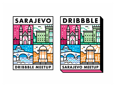 Sarajevo Dribbble Meetup Stickers architecture badge iconography icons landmark love peace sarajevo tourism travel wonder world