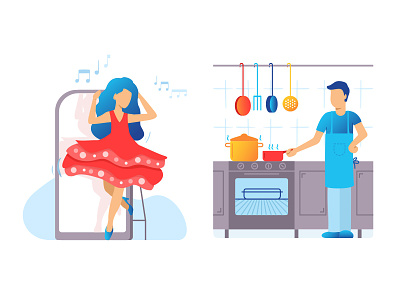 Dancing & Cooking beautiful colours cooking dancing elegance food kitchen man party peoples vector woman