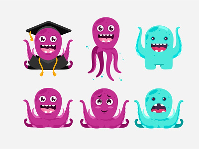 Octo 🐙 cartoon character design cute monster education emoji emotion graduation illustration language school octo octopus sea