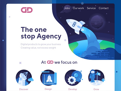 CD Agency cosmos discover gradient icon set landing page planets rocket sign up space stars ui ux web