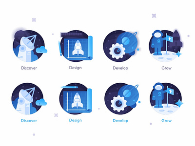 Space Icons cosmos develop discover gradient landing page planet rocket sign up space stars ui ux web