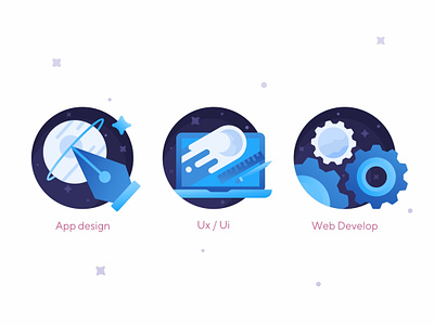 Space Icons cosmos develop discover gradient landing page pen tool planet rocket sign up space stars technology ui ux web