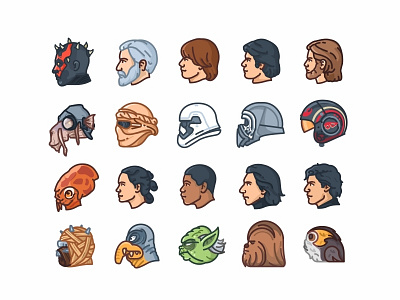 Star Wars Helmets Side View 2d character colorful cute darth vader droid emoji emoji set faces flat force icons mask r2d2 side view star wars stormtrooper superheroes villains yoda