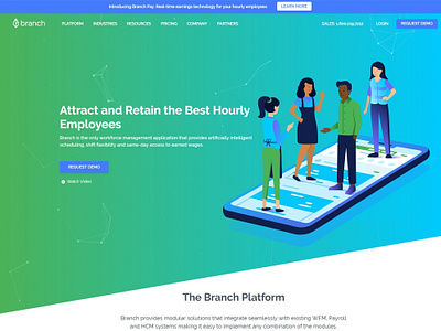 Branch Header 2d app chat collaboration connection coworking data gradient icon set instant pay landing page mobile peoples team technology ui ux user web