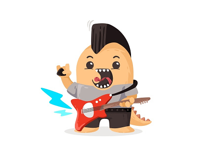 Rock Monster avatar beat character cutte flat guitar hair illustration jacket microphone mohawk monster music performance playingguitar rock rocker rocking rockstar sing