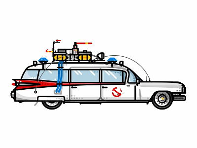 Ecto-1 80s ambulance car comedy dots ecto 1 flat ghost film ghostbusters ghosts illustration lights line minimal movie new york nostalgia sirens vector vehicle wheels