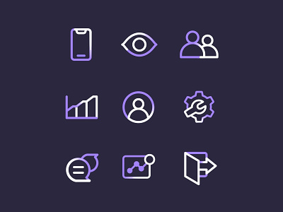 Icons Outline branding project business icon set iconography asset icons illustrations insight interactions interface design icon landing page live monitoring log out members outline settings system system icon users vector visitors