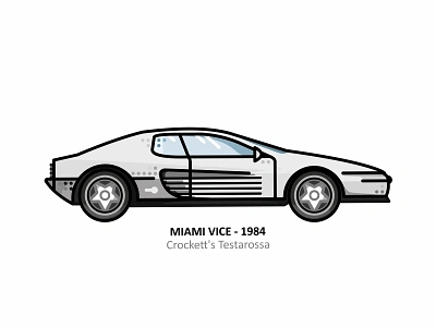 Crockett's Testarossa 70s 80s car cityscape crocketts testarossa dots florida illustration line miami vice neon colors palm trees pop culture speed sticker. retro super car television tv show vector