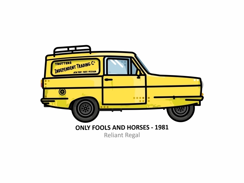 Reliant Regal boycie brothers car comedy del boy del boy trotter derek design illustration line millionaires only fools and horses reliant regal retro rodney trotter tv show uncle albert trotter