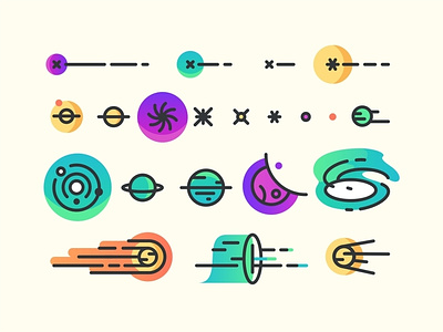 Space Icon set cosmos develop discover galaxy gradient icon set landing page moon planet rocket sign up solar system space stars ui ux web