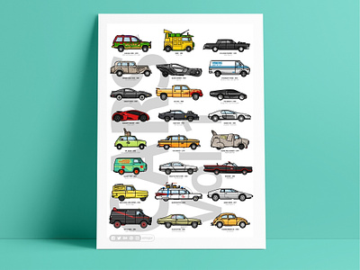 Car Poster 🚗🚙 back to the future batman blade runner car design fast cars ghostbusters icon set iconic illustration james bond jurassic park kill bill line mad max mr. been outline retro poster scooby doo tmnt
