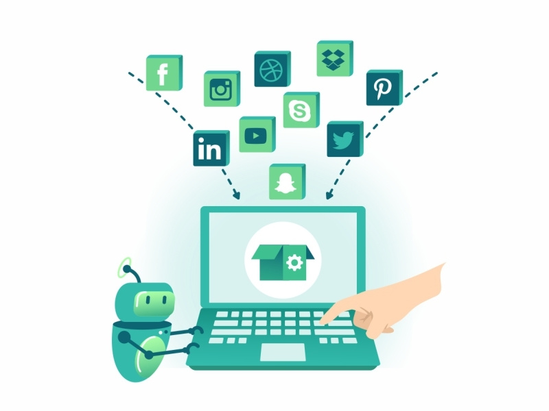 Fast Instal outline design instal fast robor ui ux technology team studio start up one click line integration illustration debut business apps app