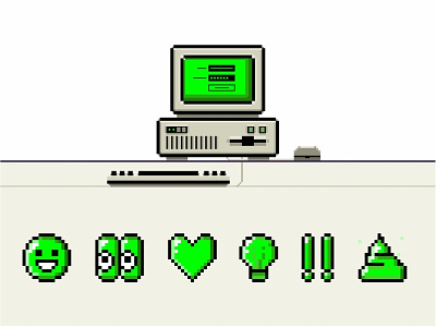 Pixel Computer Icons computer design emoji graphic icon set illustration keyboard line log in mac mouse old school password pc pixel poop retro screen smile technology