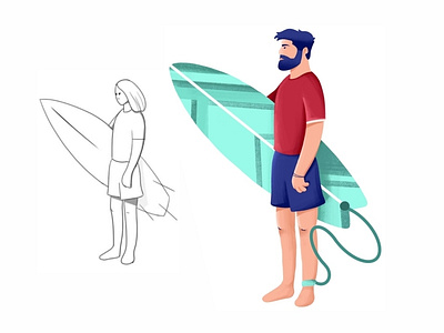 Surfer Dude 🏄 beach beard character colorful cute draw guy man ocean procreate sand sketch srfer dude summer sun surf surfboard surfer surfing texture